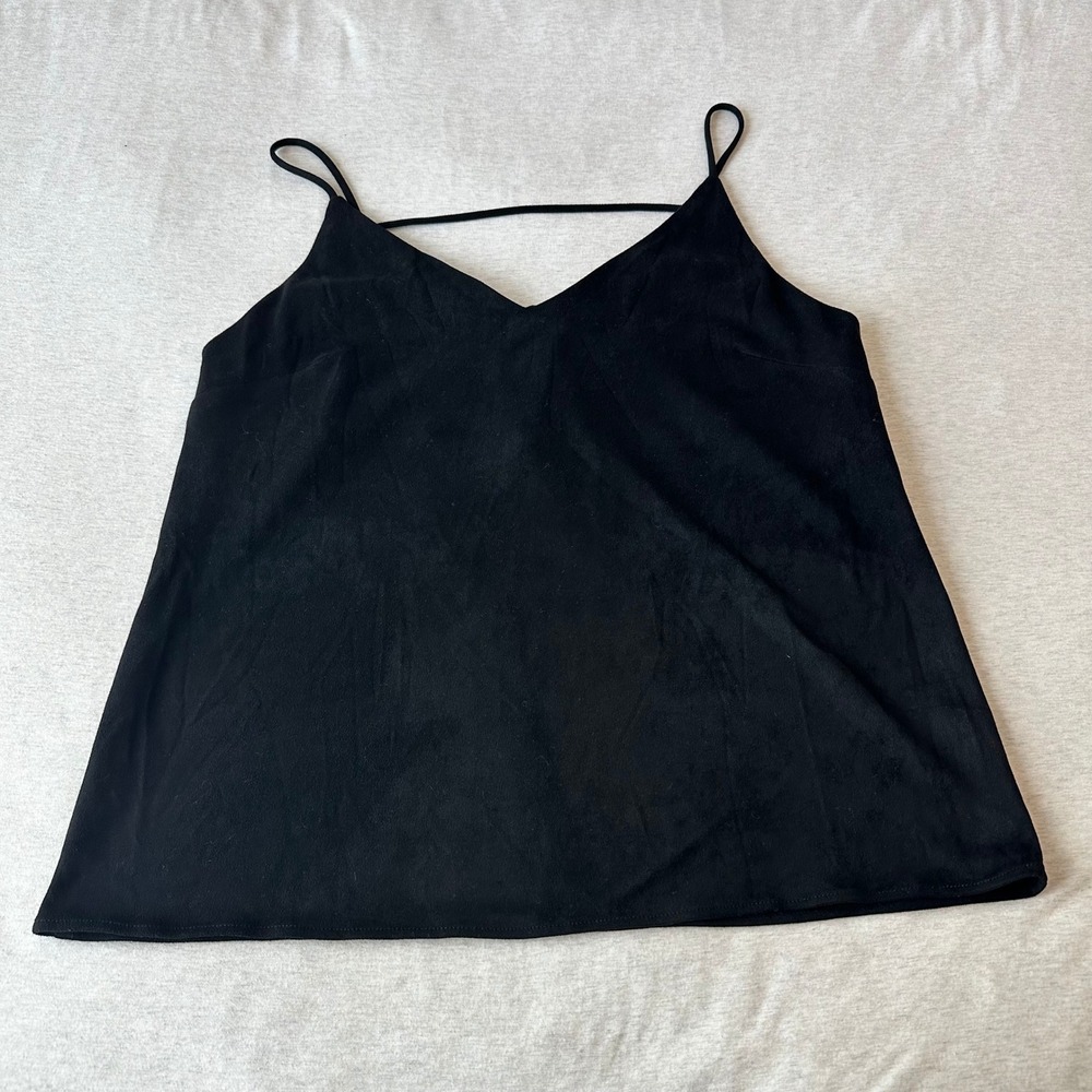 Sugar Lips Womens Black Faux Suede V-Neck Spaghetti Strap‎ Camisole Top T8120 L